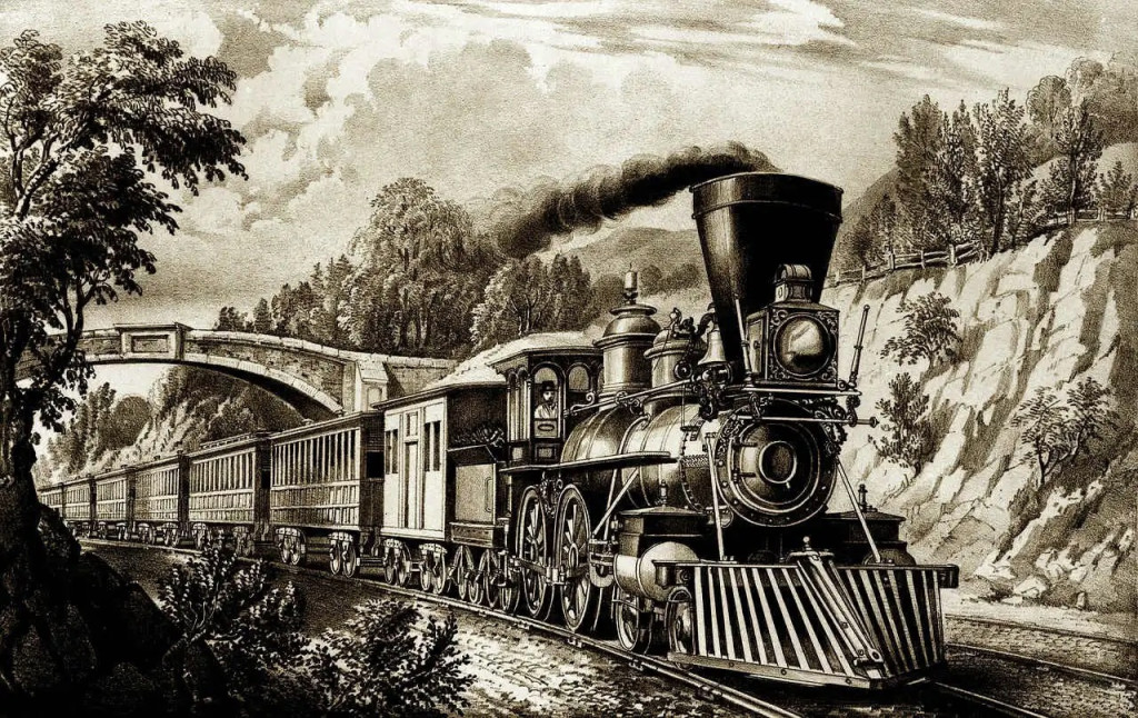 old train with steam locamotive from 1855